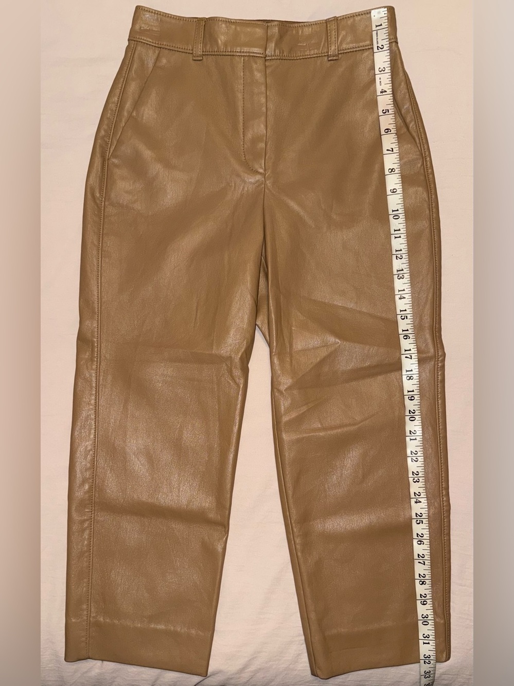 Aritzia Babaton Faux Leather Cropped Pants Camel Tan Brown Size 2 - Picture 6 of 14